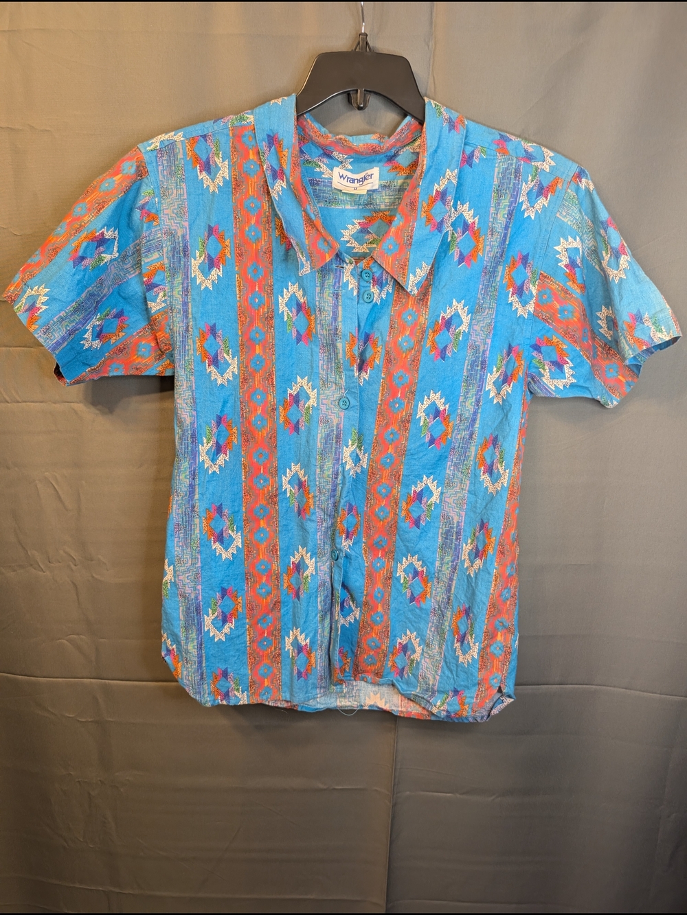 Vintage 90s Wrangler Aztec Geometric Button Down Shirt Short Sleeve Southwestern